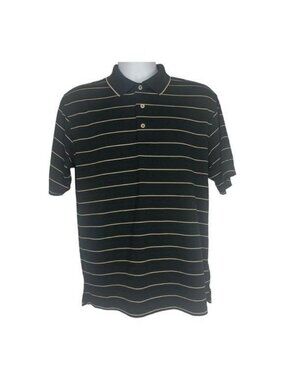 PGA Tour Mens Medium Black Striped Polo Shirt Classic Fit Golf Casual Top